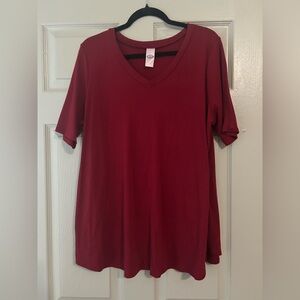 Deep Red V-Neck Ribbed Tee